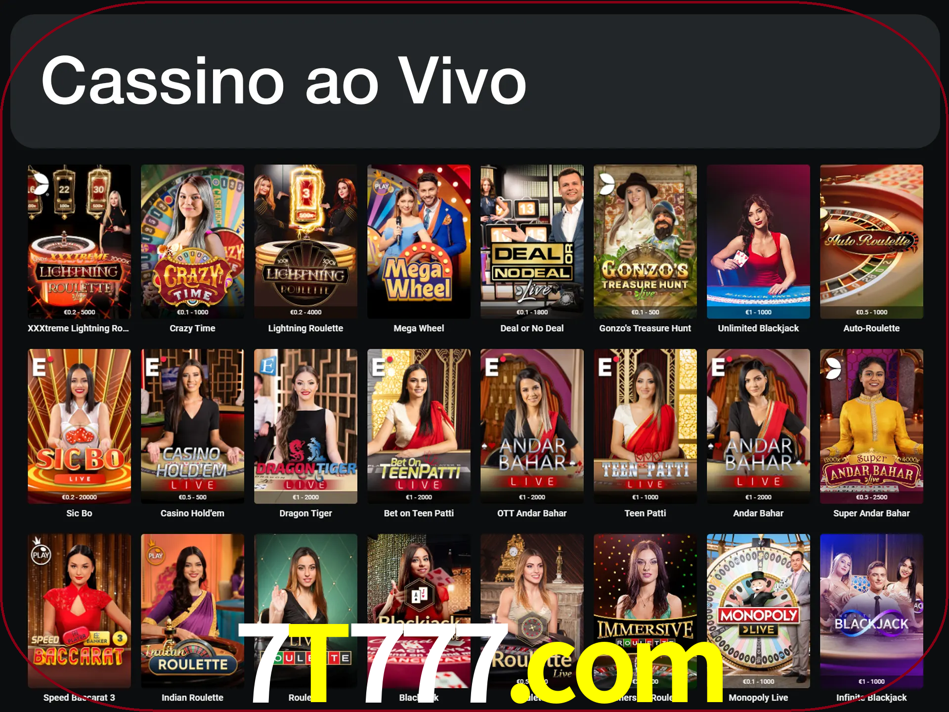 Jogue jogos de cassino com um verdadeiro dealer.