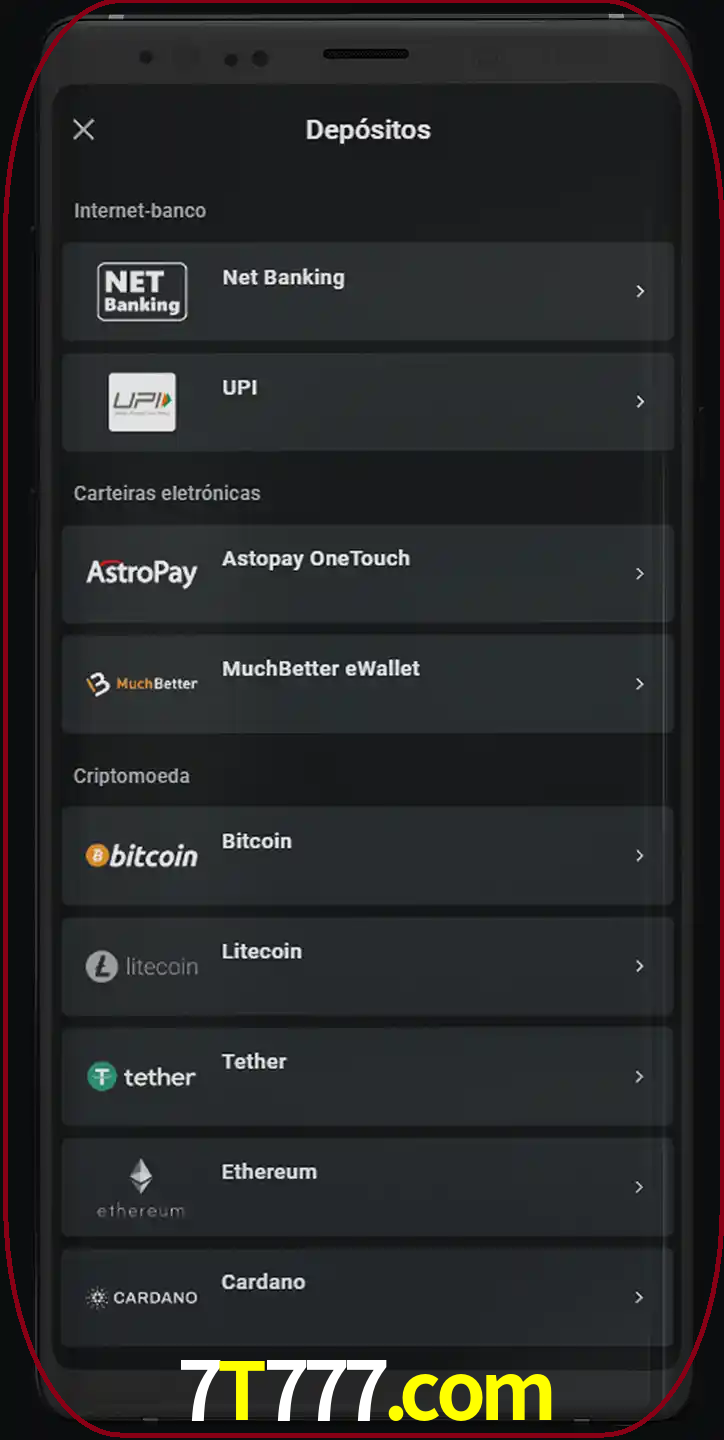Você pode usar métodos alternativos de depósito.